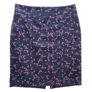 ANN TAYLOR Navy Pink Floral Cotton Pencil Skirt Knee Length Lined Office SZ 6